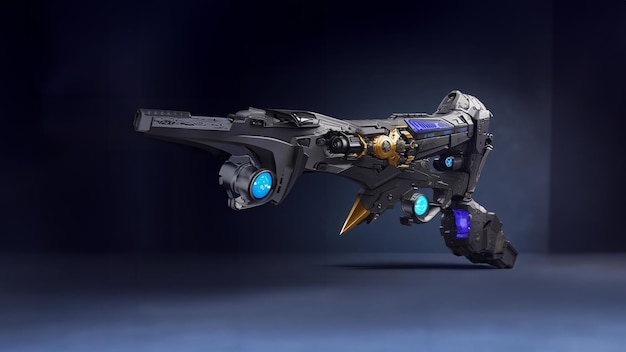 Un robot avec une arme qui dit "Star Wars" dessus
