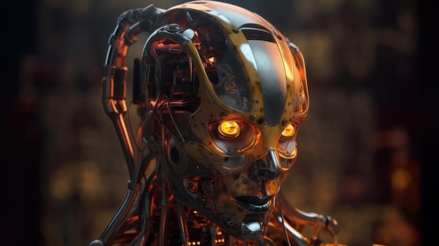 Un robot aux yeux brillants est montré dans cette image du film bioshock.