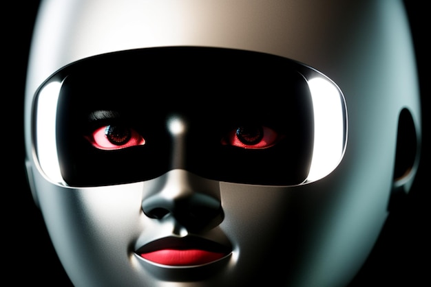 Un robot aux yeux rouges et un masque noir