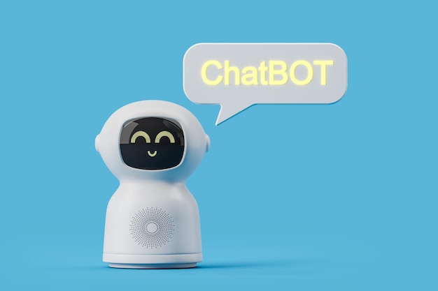 Photo robot blanc disant chatbot sur bleu