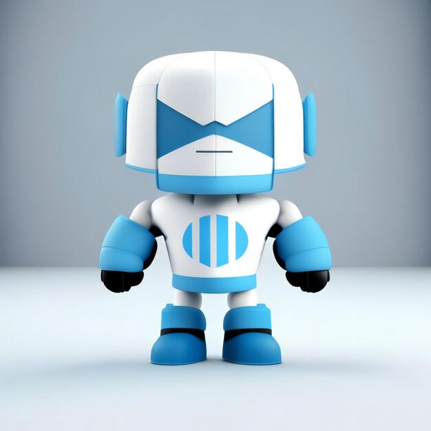 un robot bleu avec une tête bleue et une tête blanche.
