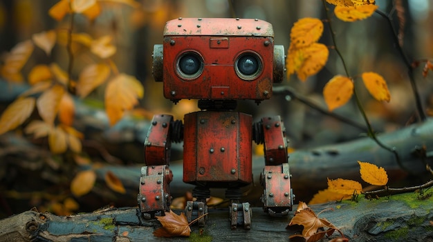 Un robot en bois de couleur rouge