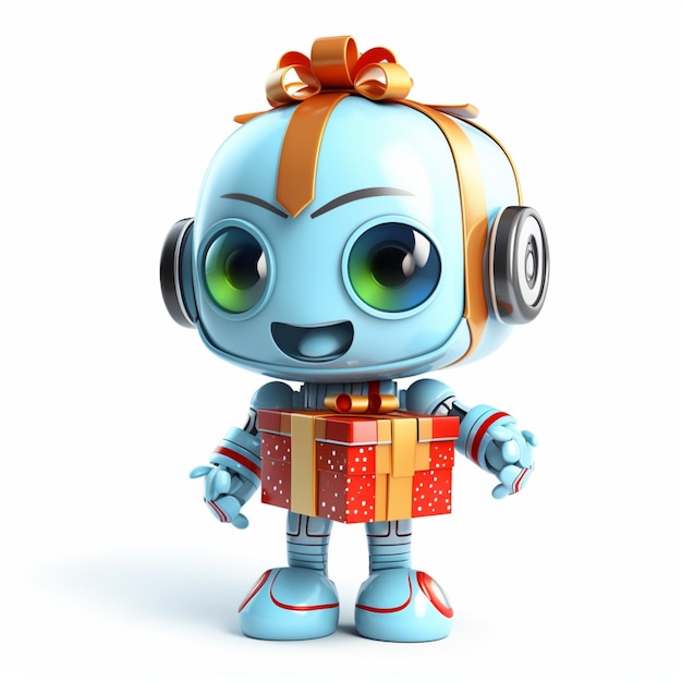 Photo un robot avec une boîte à cadeaux de noël