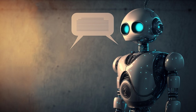Un robot avec une bulle de dialogue qui dit "robot" dessus