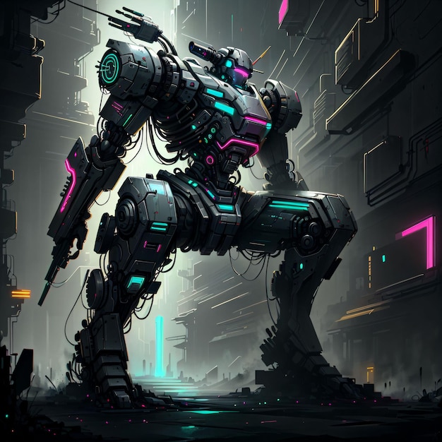 robot de combat futuriste néon cyberpunk