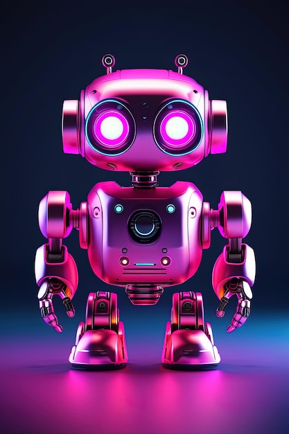 un robot avec un corps violet et un fond noir