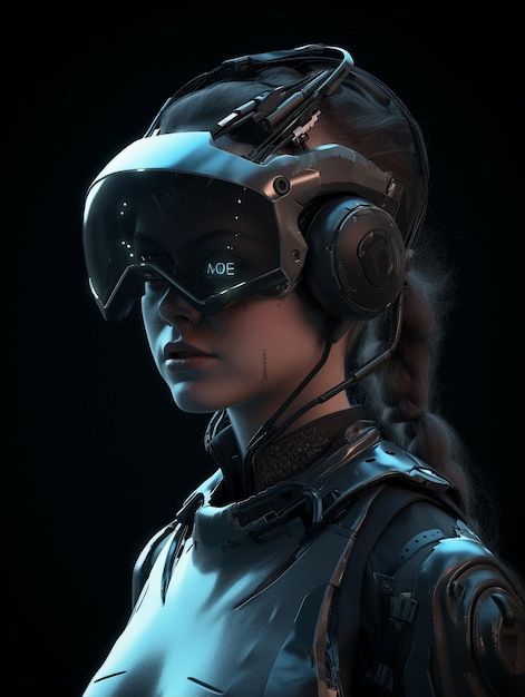 Un robot Cyborg futuriste avec casque et lunettes VR