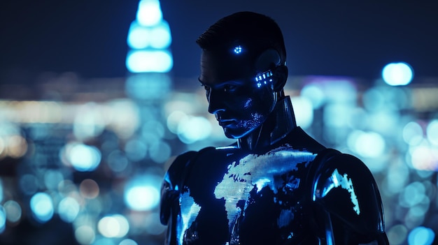 Un robot cyborg en silence la nuit