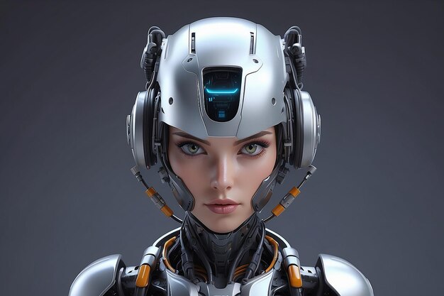 Robot dans un casque rendu en 3D Robotique fille dans le casque