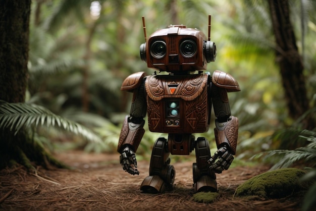 Photo le robot dans la forêt l'intelligence artificielle