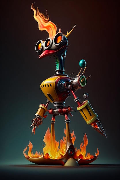 Photo un robot de dessin animé avec un feu dessus