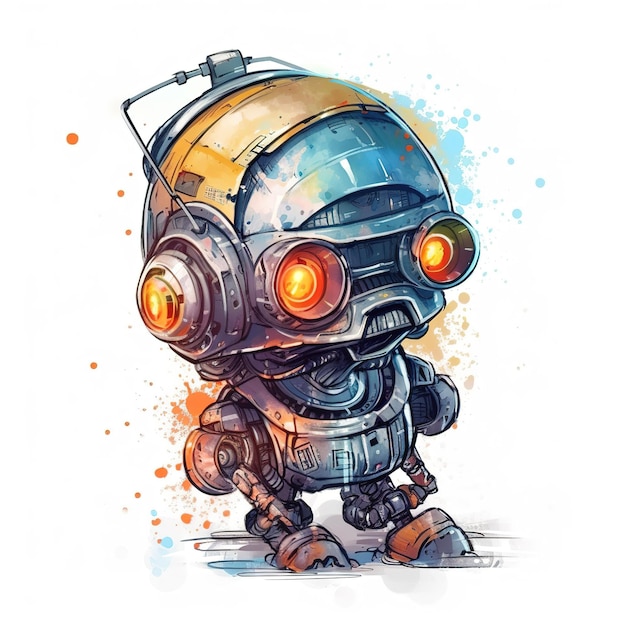 Un robot de dessin animé avec un fond aquarelle