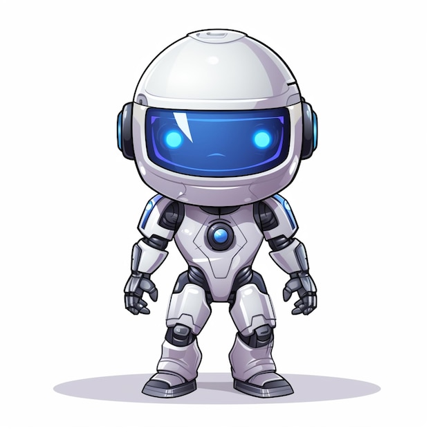 robot de dessin animé avec des yeux bleus et un casque blanc