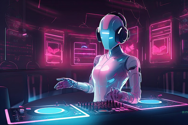 Robot DJ en boîte de nuit Generative AI