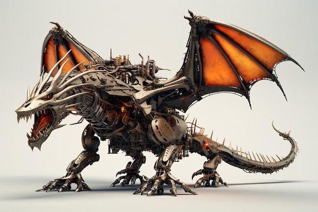 Robot dragon en colère fabriqué par la mécanique électronique Créatures mythiques Illustration Generative AI