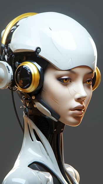 un robot avec des écouteurs et un casque blanc