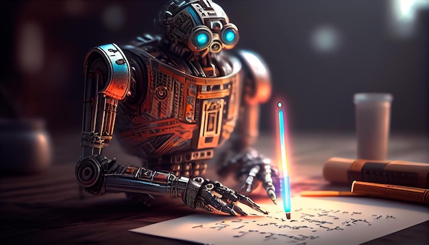 Robot écrivain IA écrivant comme un auteur humain ou un blogueur Generative Ai