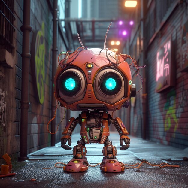 Robot en étain vintage sur fond grunge illustration 3d