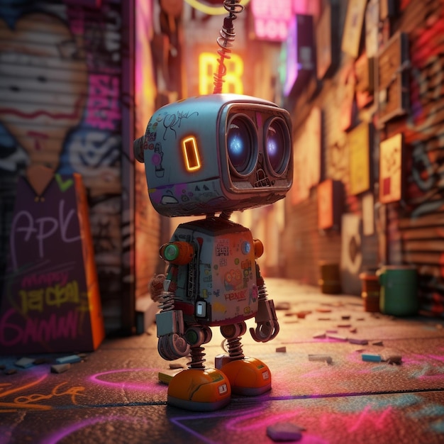 Robot en étain vintage sur fond grunge illustration 3d