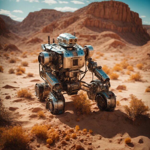 Un robot explorant une planète déserte.