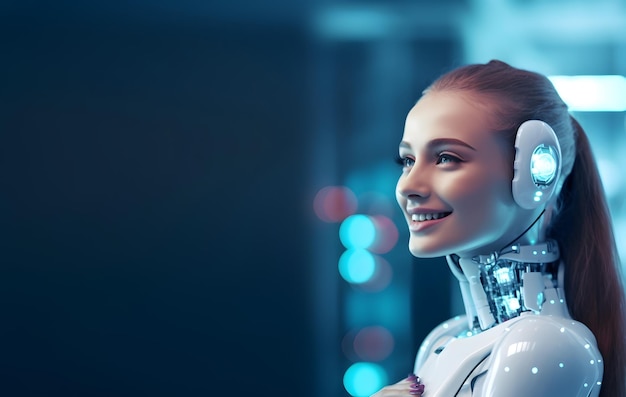 Robot féminin futuriste avec intelligence artificielle générée par l'IA