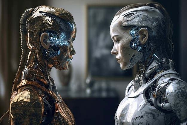 Un robot et une femme face à face