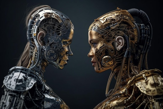 Un robot et une femme se font face