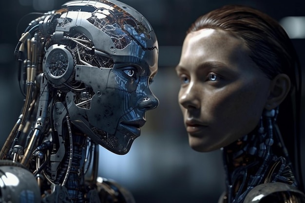 Un robot et une femme se regardent