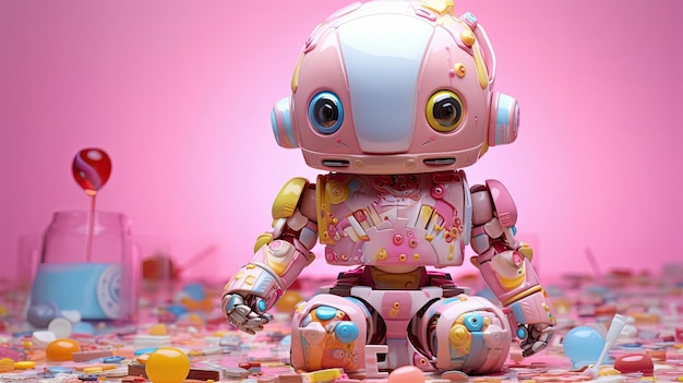 un robot avec un fond rose et un fond rose