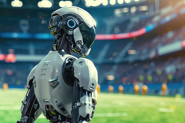 Un robot de football futuriste dans un stade