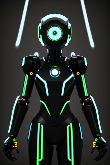 robot futuriste avec des accents néon et des yeux brillants