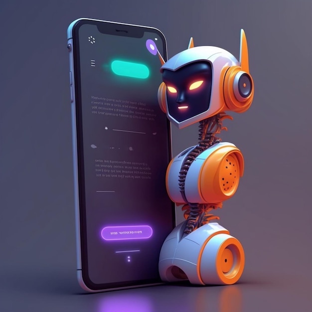 Robot futuriste à l'écran du smartphone Concept de chatbot avec intelligence artificielle