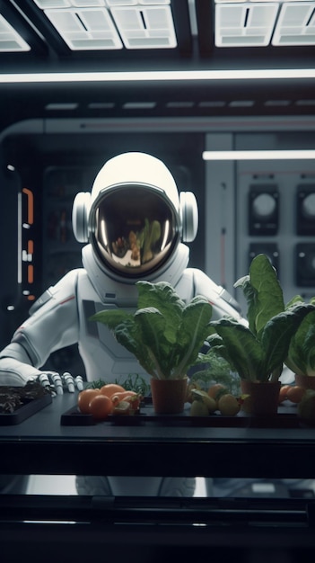 Photo robot futuriste explorant l'agriculture sur d'autres planètes et faisant progresser l'exploration spatiale