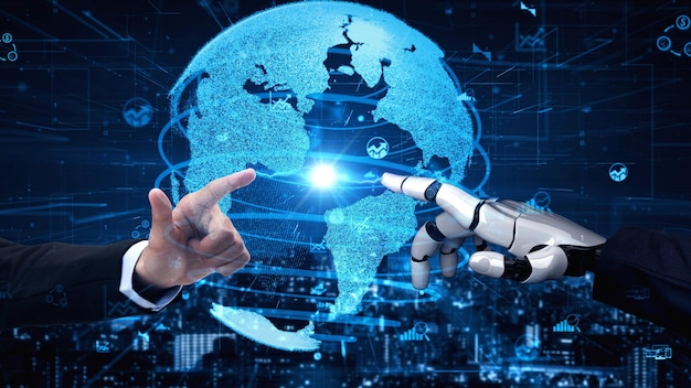 Robot futuriste intelligence artificielle éclairant le concept de technologie AI