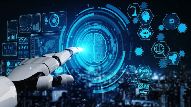 Robot futuriste intelligence artificielle éclairant le concept de technologie AI