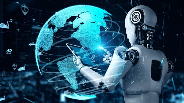 Robot futuriste intelligence artificielle humidoïde IA analyse des transports