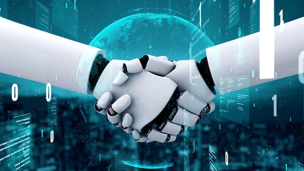 Le robot futuriste, l'intelligence artificielle, l'huminoïde, la programmation de l'IA, le codage.