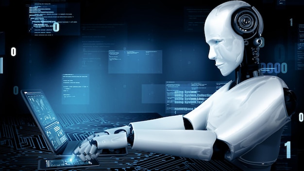 Un robot futuriste, une intelligence artificielle, une programmation humaine.