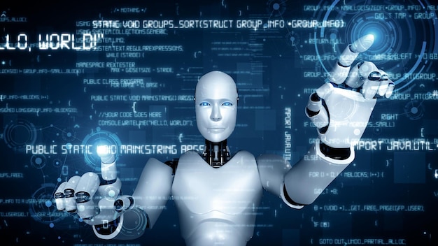 Le robot futuriste de Mlb, l'intelligence artificielle, l'huminoïde, la programmation et le codage.