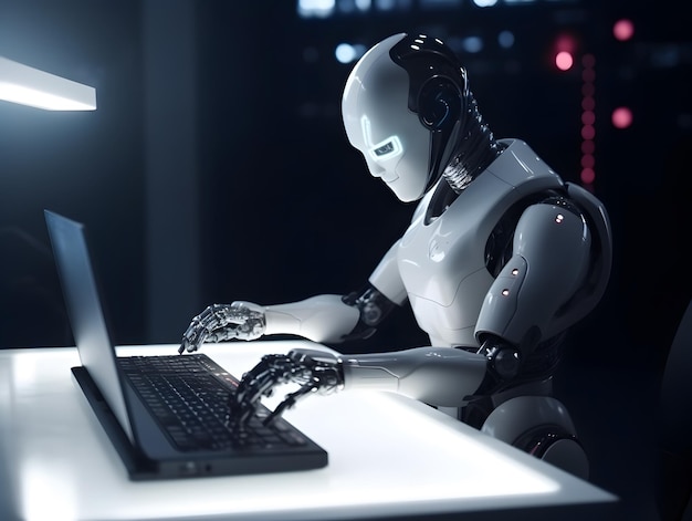 Robot futuriste utilisant l'IA générée par ordinateur
