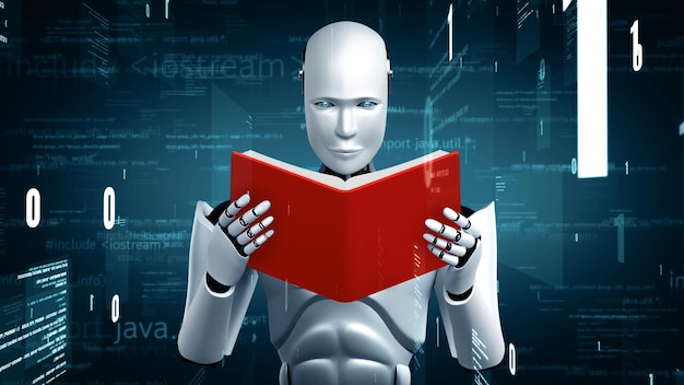Le robot futuriste Xai, l'intelligence artificielle, la programmation de l'AI humanoïde, le codage