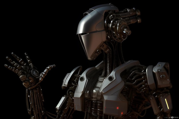 Robot guerrier cyborg créé avec des outils d'intelligence artificielle génératifs