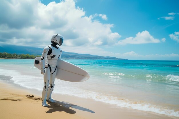 Photo un robot de haute technologie sur les vagues dans un océan magnifique