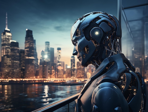 Robot humanoïde 3D pensant avec un réseau industriel