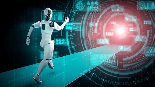 Robot humanoïde en cours d'exécution montrant un mouvement rapide et une énergie vitale