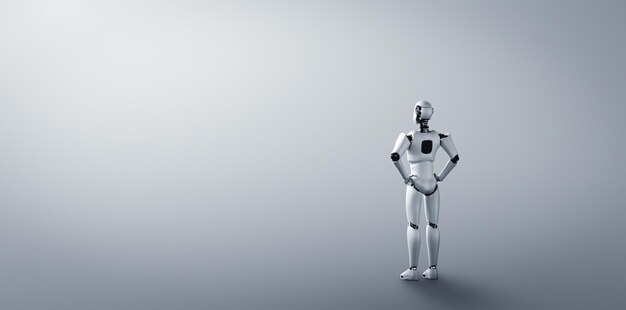Robot humanoïde debout avec impatience sur fond propre