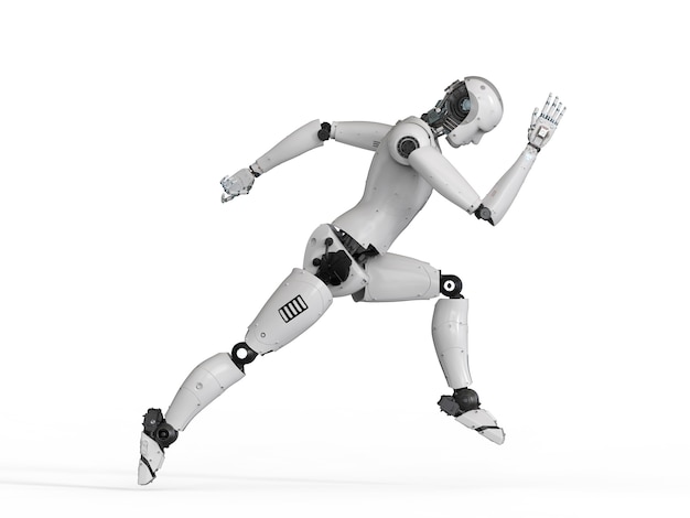 Robot humanoïde de rendu 3D s'exécutant sur fond blanc