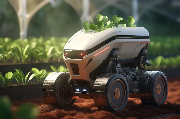 Photo robot humanoïde de rendu 3d travaillant dans le jardin de légumes ai généré