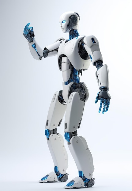 Un robot humanoïde se tient sur un fond blanc génératif d'IA