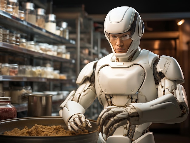 Robot humanoïde travaillant comme un humain et effectuant des tâches